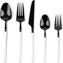 Blue Sky Infinity Flatware Deluxe Black & White Combo - 40 Count | Premium Disposable Plastic Cutlery Set with 8 Dinner Forks, 8 Salad Forks, 8 Knives, 8 Soup Spoons, and 8 Teaspoons (7.5" x 1.25")