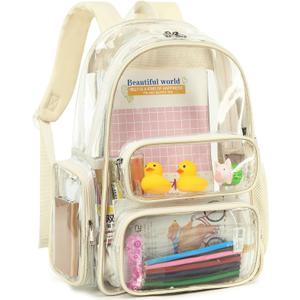 CAMTOP Clear Backpack Heavy Duty Transparent Bag for Stadium Events See Through BookBag for Student School Work Festival Sport Travel (Beige)
