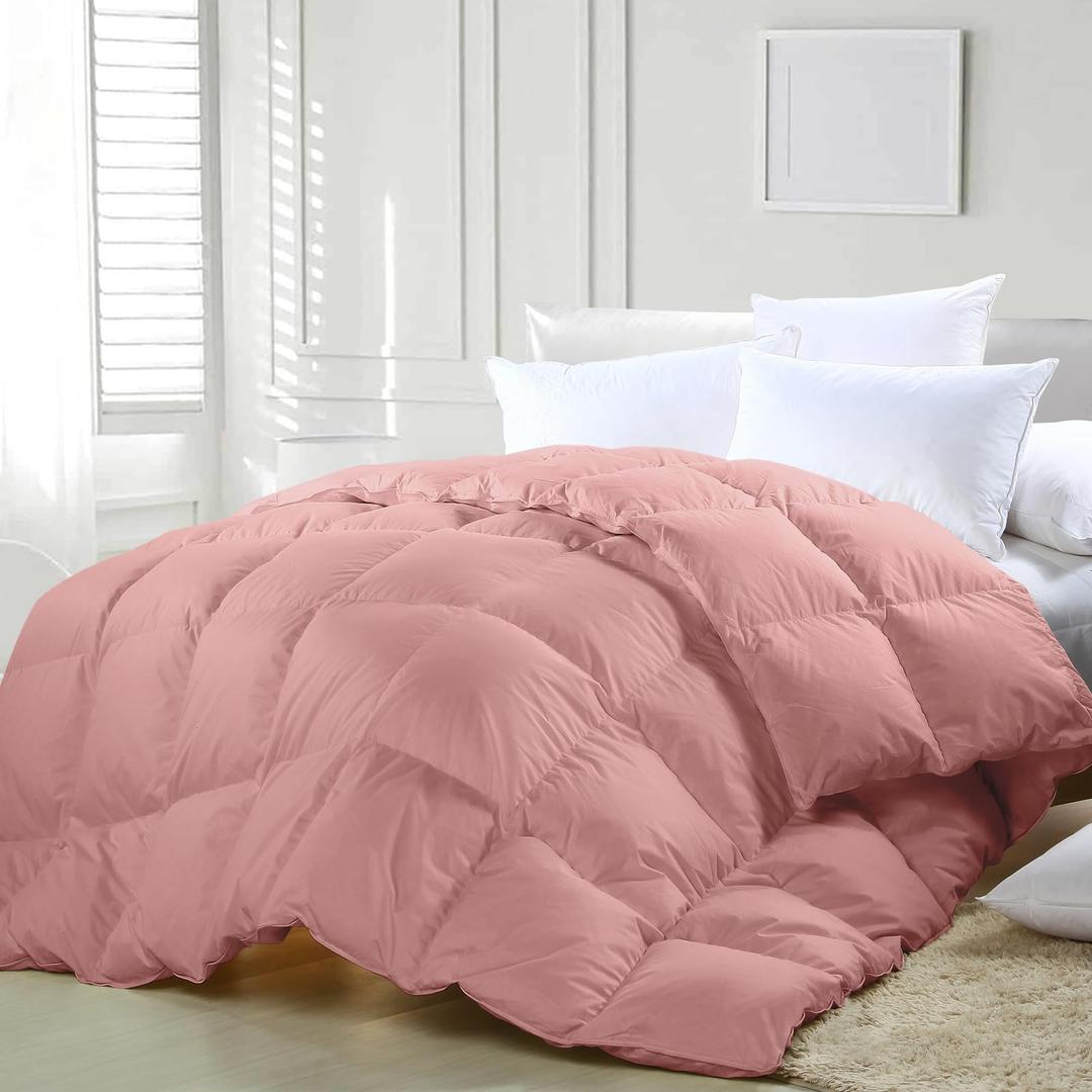 zzlamb Lightweight Feather Down Comforter Pink, All Season Warm Duvet Insert for Twin Bed, Durable & Breathable Cotton-Blended Shell Down Proof Duvet with Corner Tabs, Twin Size 68''x90'' Pink