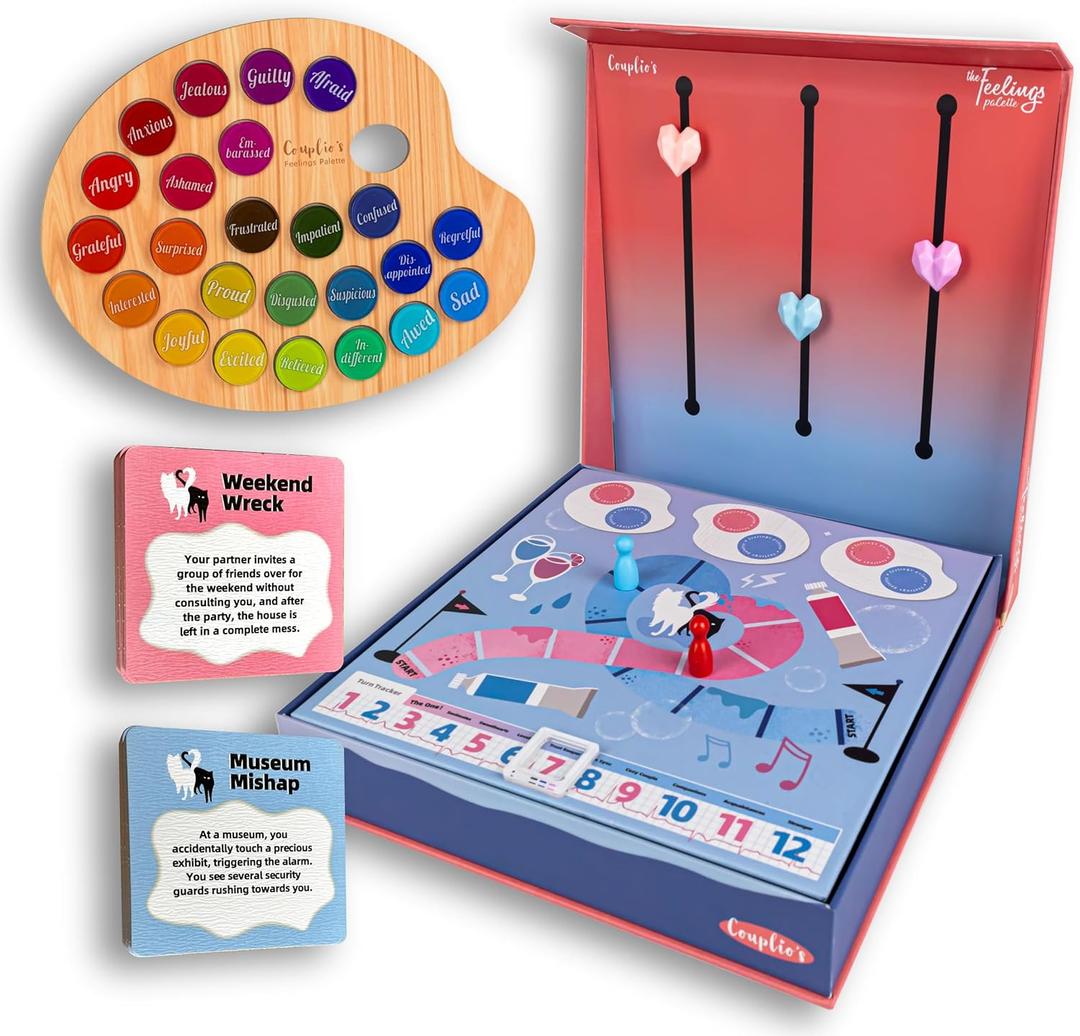 Feelings Palette  Couple Games for Date Night Ideas - Intimacy Relationship - Conversation Starters and Deep Connection Board Game - Question Card Games for 2 Players, Romantic Couple Gifts