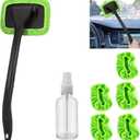 Desin Car Windshield Cleaning Tool, Windshield Cleaner with 5 Washable and Reusable Microfiber Pads and Extendable Handle, for Auto Glass Wiper (Green)