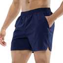 MIER Men's Workout Running Shorts Quick Dry Active 5 Inches Shorts with Pockets, Lightweight, Breathable (Navy Without Zipper)