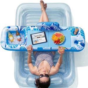 Inflatable Tray for Tanning Pool Float – 61" L x 18" W Extra Large Tray with Non-Slip and Cooler Container, Designed for Sunbathing Bed, Tanning Lounge & Water Blow Up, Ball Pit, Party Gifts