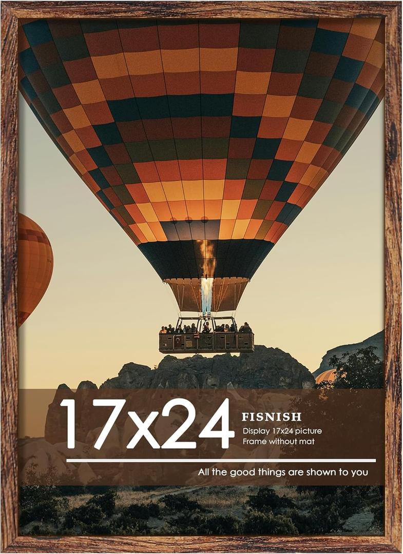 17x24 Picture Frame, Classic Brown 17 x 24 Poster Frame for Horizontal or Vertical Wall Mounting, 1 Pack