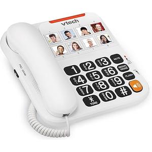 VTech Corded Senior Phone for Elderly with HighContrast Large Buttons, 8 Photo Speed Dial, Talking Digits, Visual Ringer, FullDuplex, No AC Power, Earpiece and Speakerphone Volume Control | SN1117