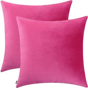 Jeneoo Comfy Soft Thick Velvet Throw Pillow Covers Decorative Solid Square Couch Cushion Cases for Bedroom Sofa Car Decor (Hot Pink, 20 x 20 Inches, 2 Pieces)