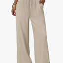 Sampeel Wide Leg Pants for Women Flowy Palazzo Drawstring Elastic Waist Trousers with Pockets Summer Beach Vacation Clothes L