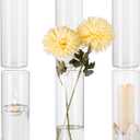 Hewory Glass Cylinder Vases Set of 6, Hurricane Candle Holders for Pillar or Floating Candles, Tall Clear Vase for Centerpieces, Round Vases for Wedding Anniversary Events Home Table Decor, 9.8in (D3.3" x H9.8")