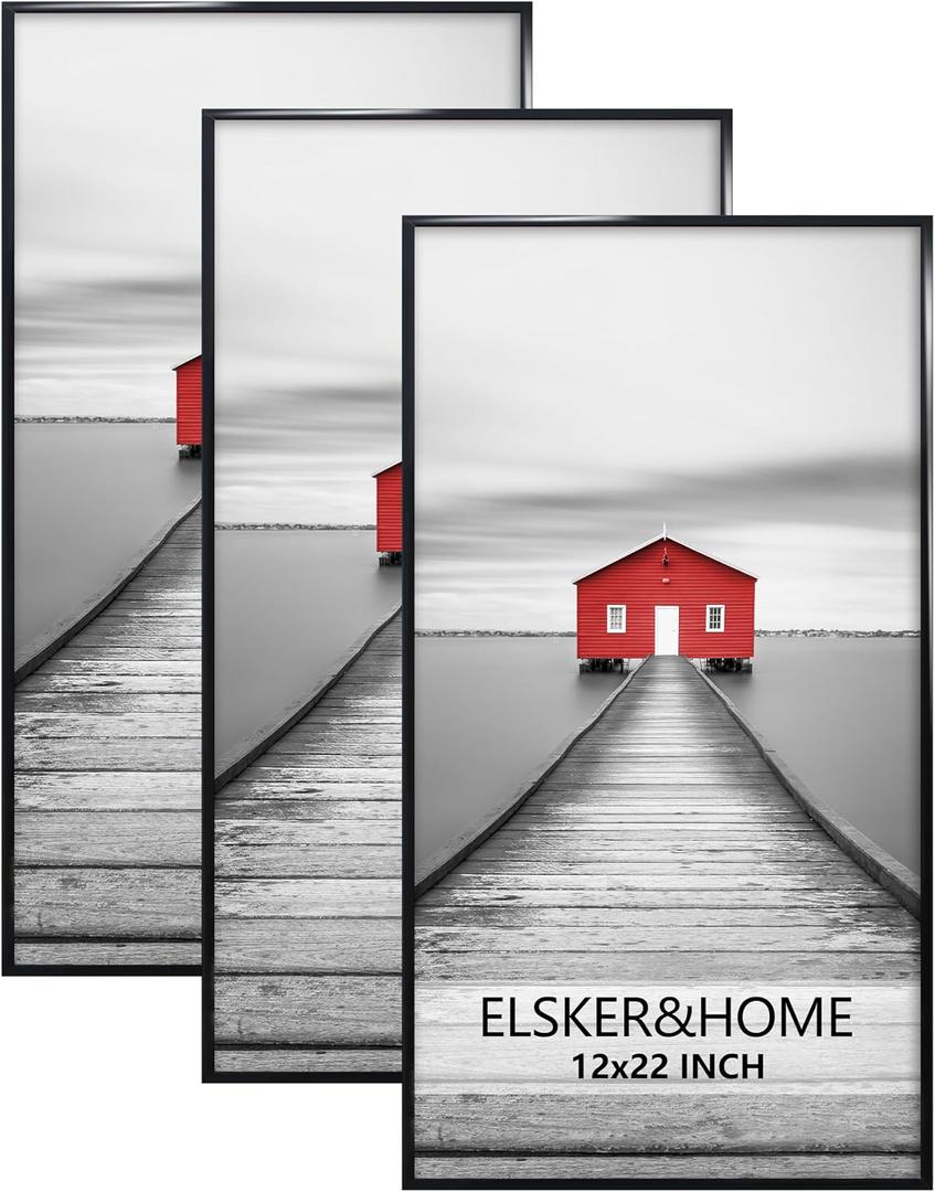ELSKER&HOME 12x22 Poster Frame 3 Pack, Black 12x22 Picture Frame for Horizontal or Vertical Wall Mounting, Sturdy and Scratch-proof