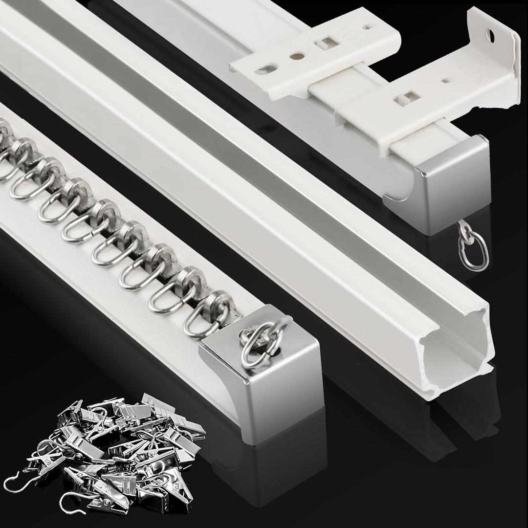 KOLAKO Ceiling Curtain Track, (3Ft-9Ft) Aluminum Curtain Track Wall Mount Heavy Duty Curtain Rail System, Room Divider, Sliding Drop Ceiling Track for Curtains, Rv