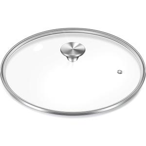 9.5 inch Tempered Glass Lid, Versatile Round Replacement Glass Cover for 9.5 inch Skillets, Pots and Pans, and Dutch Ovens - Dishwasher and Oven Safe up to 400- 24CM (Silvery)