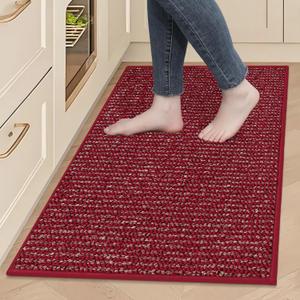BEQHAUSE Kitchen Rugs 24"x36", Non-Slip Kitchen Mats for Floor, Super Absorbent and Stain Resistant Kitchen Rugs, Machine Washable Rugs for Kitchen, Hallway, Laundry & Sink, Red