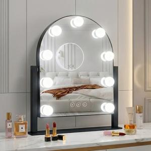 Arched Makeup Vanity Mirror with LED Lights Makeup Mirror Detachable 10X Magnification, Hollywood Make Up Mirror with Lighting, Smart Touch, Rechargeable,360 Rotation,Black 14.17"x 11.81"