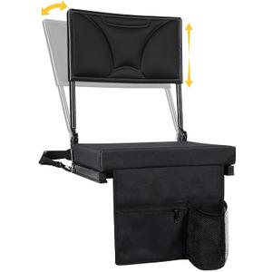 Stadium Seats with Back Support, Adjustable High Back & Angles Bleacher Chairs with Back and Cushion Wide, Padded Portable Stadium Chairs with Shoulder Strap, Perfect for Sports Events