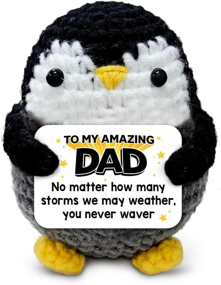 CHOANG Fathers Day Dad Gifts from Daughter Son Wife Cute Crochet Penguin for Dad, Meaningful Handmade Penguin Plush, Small Birthday Gift for Father Papa Stepdad, Inspirational Desk Decor Keepsake