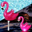 Floating Pool Thermometer with 19" Solar Pool Lights Pond Water Thermometer with RGB Led Lights Color Changing Swimming Pool Thermometer Water Temperature Thermometers for Hot Tub Flamingo