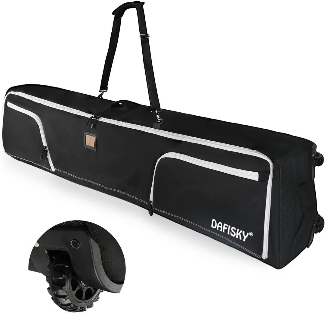 DAFISKY Ski Bags for Air Travel - Ski Bag with Wheels Fit Single Snowboard or Double Skis up to 175 or 190 cm All-Round Padded Protection for Boots, Helmet, Ski Gear (Black)