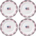 4 Pcs 10 Inch 4th of July Plates Patriotic American Flag Independence Day Ceramic Dinner Dessert Plates for Fourth of July Memorial Day Veterans Party Dinnerware Decorations Supplies