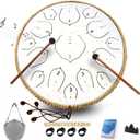 Steel Tongue Drum - 14 Inch Tongue Drum Instrument - 15 Notes Hand Pan Drums with Music Book, Handpan Drums Instrument Mallets and Carry Bag, D Major White