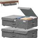 Under Bed Storage Container with Wheels, 2 Pack 5.5" High Deep Underbed Rolling Box Storage Bins Drawers with Lids for Bedroom, Dorms, Clothes, Shoes, Blankets, No Assemble Required, Gray (5.5 inch Height)