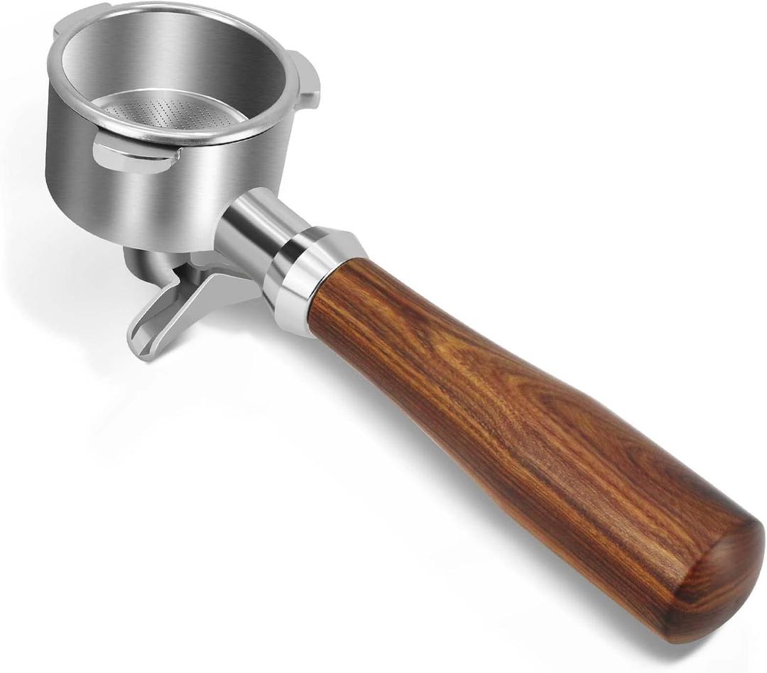 54mm Espresso Double Spouts Portafilter with 3 Ear, Espresso Accessories,Stainless Steel Basket and Wood Handle