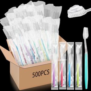 Maxcheck 500 Sets Disposable Toothbrushes Bulk with Toothpaste Individually Wrapped Homeless Supplies Travel Toothbrush for Hotel Camping School
