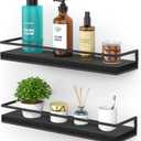 Meangood Floating Shelves Wall Mounted Set of 2, Rustic Wood Wall Storage Shelves for Bedroom,Living Room,Bathroom, Kitchen (Black)