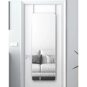 48"x 14" Door Mirror, Full Length Mirror Wall Mounted, Over The Door Full Body Hanging Rounded Corner-White