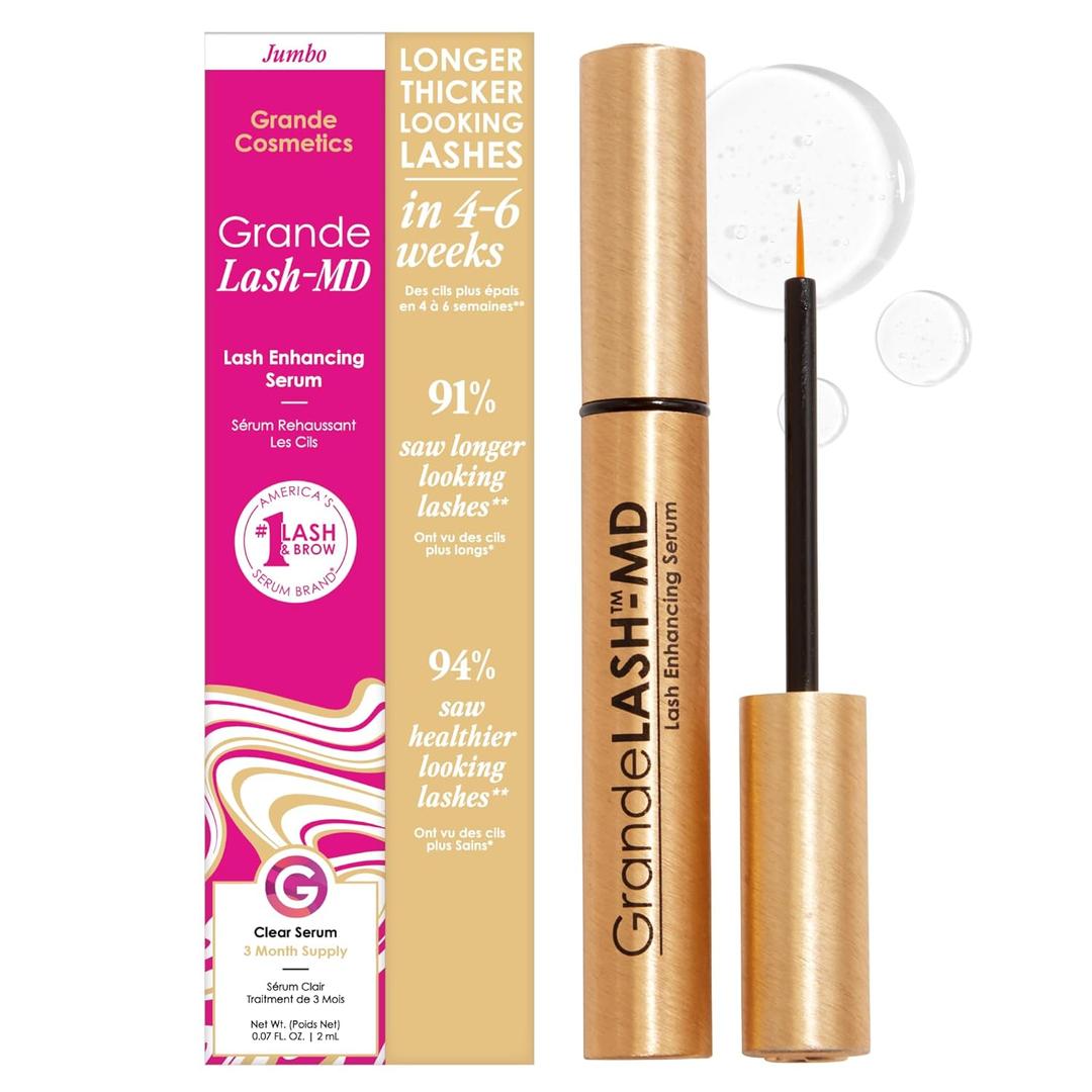 Grande Cosmetics GrandeLASH-MD Lash Enhancing Serum - Peptide & Vitamin Infused Formula for Longer, Thicker, Fuller Looking Lashes - Ophthalmologist Tested, Cruelty-Free 4ml