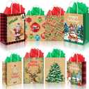 Cholemy 40 Pack Christmas Bags Bulk with 40 Tissue Paper Reusable Christmas Goody Sack Kraft Xams Gift Tote Bags with Handles(4.72 x 6.3 x 3.15 in, 8.27 x 5.91 x 3.15 in, 8.27 x 10.63 x 4.33 in)