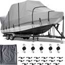 900D Marine Grade Solution-Dyed Polyester T Top/Hard Top Boat Cover, 21-23ft Heavy Duty Waterproof UV-Proof Windproof Mooring Central Console Boat Cover with 22 Windproof Straps & 2-in-1 Motor Cover