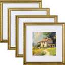 eletecpro 12x12 Picture Frames Set of 4, Vintage Photo Frame with Glass Cover, Gold Frames 12 by 12 Display 8x8 Photo with Mat or 12x12 without Mat for Home Wall Decor, Gold