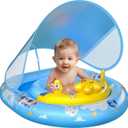 WayEee Baby Pool Float with UPF50+ Canopy - Inflatable Swim Float, Adjustable Safety Seat, Toy Play Console, Sun Protection for Baby 6-36 Months, Infant, Todder Summer Gift, Pool, Bathtub, Beach (Blue)
