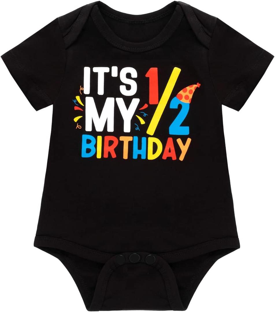 Baby Half Birthday Short Sleeve Outfit Boy Funny Bowtie It's My 1/2 Birthday Baby Boys Romper Happy Birthday Party, Black  Baby Half Birthday Short Sleeve Outfit Boy Funny Bowtie It's My 1/2 Birthday Baby Boys Romper Happy Birthday Party, Black