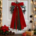 Large Red Velvet Christmas Ribbon Bow Sash for Wreath 12" x 24" Classic Xmas Tree Topper Bow Ribbons Bundle Giant Holiday Ornaments Decor for Winter Front Door Wall Window Indoor Outdoor (Red and Green)