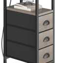 sthmec End Table with Charging Station,Narrow Side Tables with USB Ports and Outlets,Skinny Bedside Tables with 3 Drawers,Small Tables Nightstands for Small Space,Slim Sofa Table for Livingroom,Grey