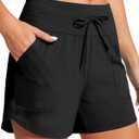 IUGA Pantalones cortos de natacin para mujer de 5 pulgadas, elsticos de cintura alta, pantalones cortos de playa para mujer, de secado rpido, UPF 50+, con forro (Negro -)