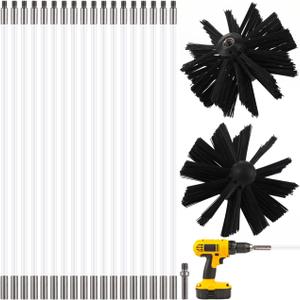 24Feet Chimney Sweep Kit, Chimney Cleaning Kit with Two 4'' Brush Head, Flexible Extendable Rods for Flue/Fireplace/Hood/Sewage Pipe Cleaning