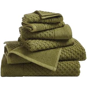Great Bay Home Bath Towels - 100% Cotton 6 Piece Towel Set - Diamond Waffle Weave - Absorbent, Durable, Quick-Dry Towels for Bathroom (Olive)