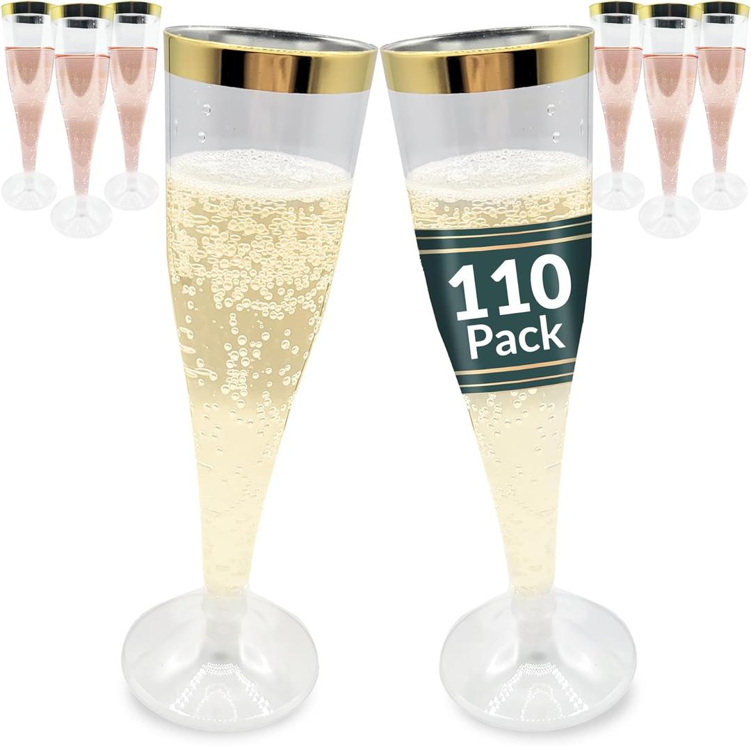 Reli. Champagne Flutes Plastic | 110 Pack | 4.5 oz - Gold Rim Clear | Premium Plastic Champagne Flutes | Party-Perfect for Celebrations
