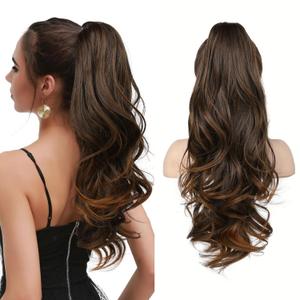 LONAI Claw Clip Ponytail Extension for Women 24 Inch Curly Wavy Ponytails Extensions Clip in Ponytail Hair Extensions Pony Tail Clip on Ponytails Hair Piece (Almond brown)
