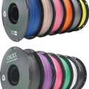 12 Pack PLA 3D Printer Filament, Dimensional Accuracy +/- 0.02 mm, 1kg Spool (2.2lbs), 1.75 mm，Black White Grey Red Green Yellow Purple Skin Blue Pink Orange Silver，12 Colors