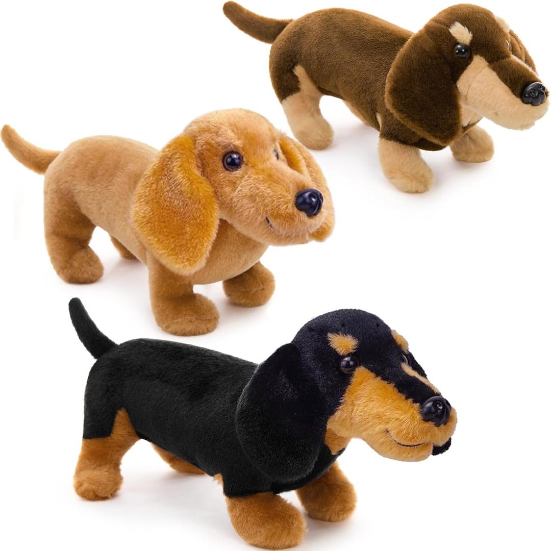 MorisMos 3 Packs Dachshund Stuffed Animals in Bulk,13'' Realistic Weiner Dog Toys for Kid Girl Boy Adult,Lifelike Weiner Dog Puppy Plushies,Bulk Small Stuffed Animal Dachshund Gifts for Birthday Party