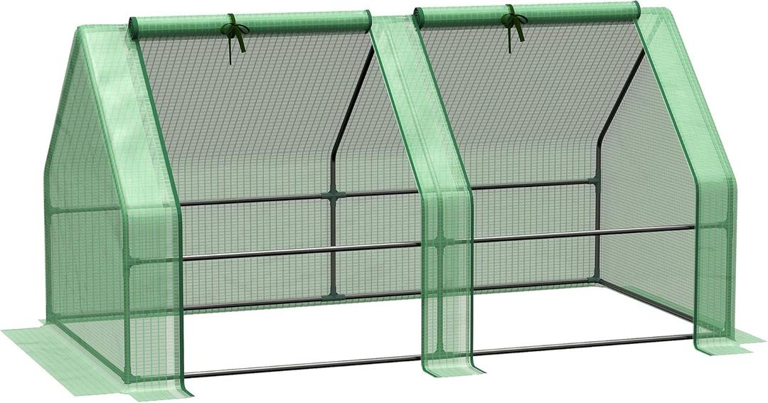 Outsunny 6' x 3' x 3' Mini Greenhouse with Zippered Doors & Roll-up Windows, Portable Plant Hot House with Durable PE Cover, Water Resistant, UV Protected for Outdoor Flowers, Vegetables, Green