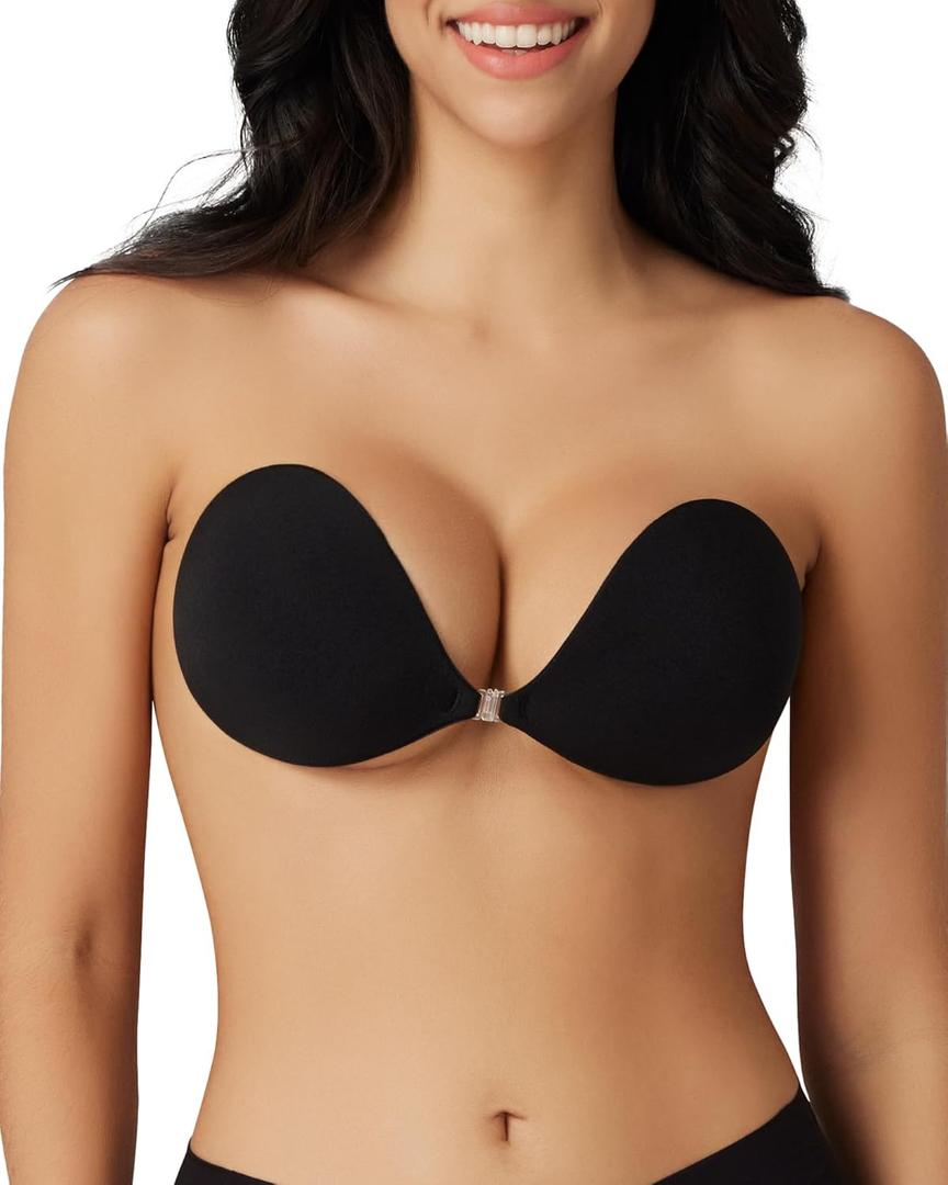 Niidor Sticky Bra Invisible Stick on Bra Backless Strapless Women's Adhesive Bras Ladies Invisible Bras (Dark Black)