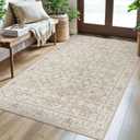 Washable Area Rug for Entryway, Cream Beige White Grey Soft Distressed Floral Rug with Non-Slip, Low-Pile Vintage Neutral Area Rugs for Entryway Bedroom, Dorm Carpet with Non-Shedding
 58*35