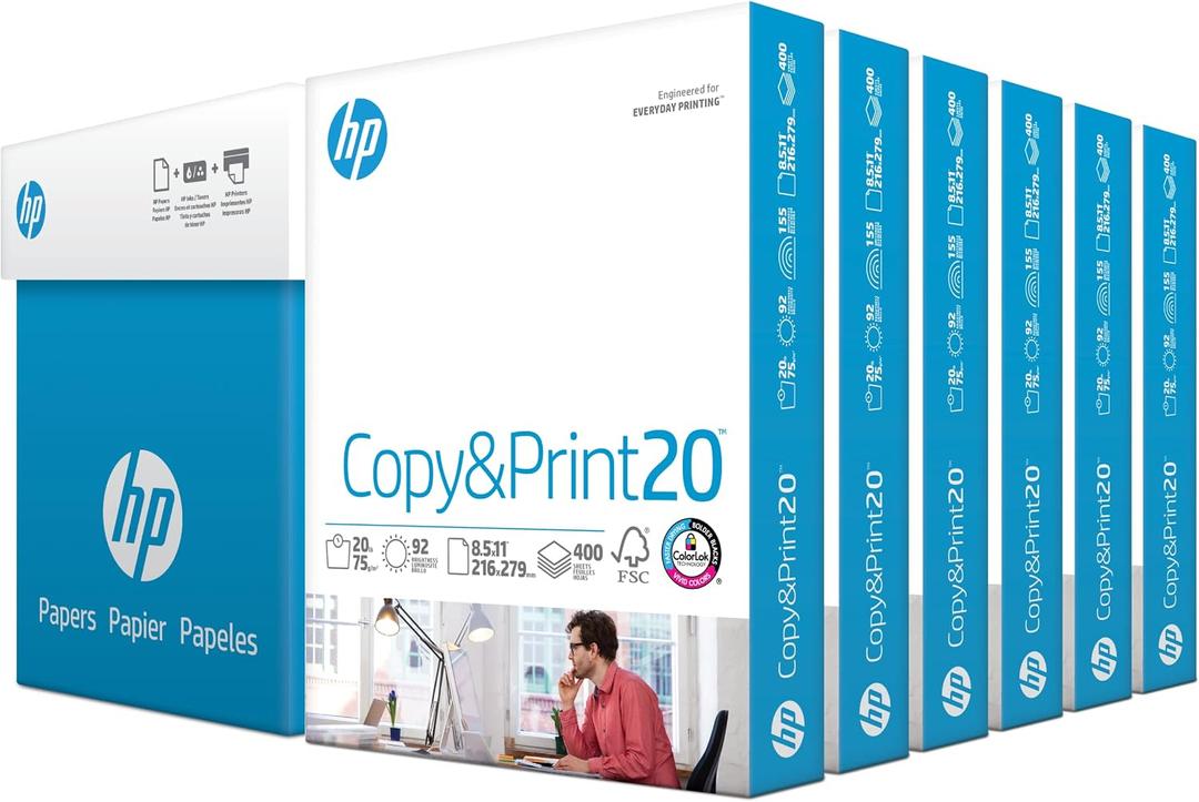 HP Printer Papers | 8.5 x 11 Paper | Copy &Print 20 lb| 6 Pack Case - 2,400 Sheets | 92 Bright | FSC Certified | 200010C