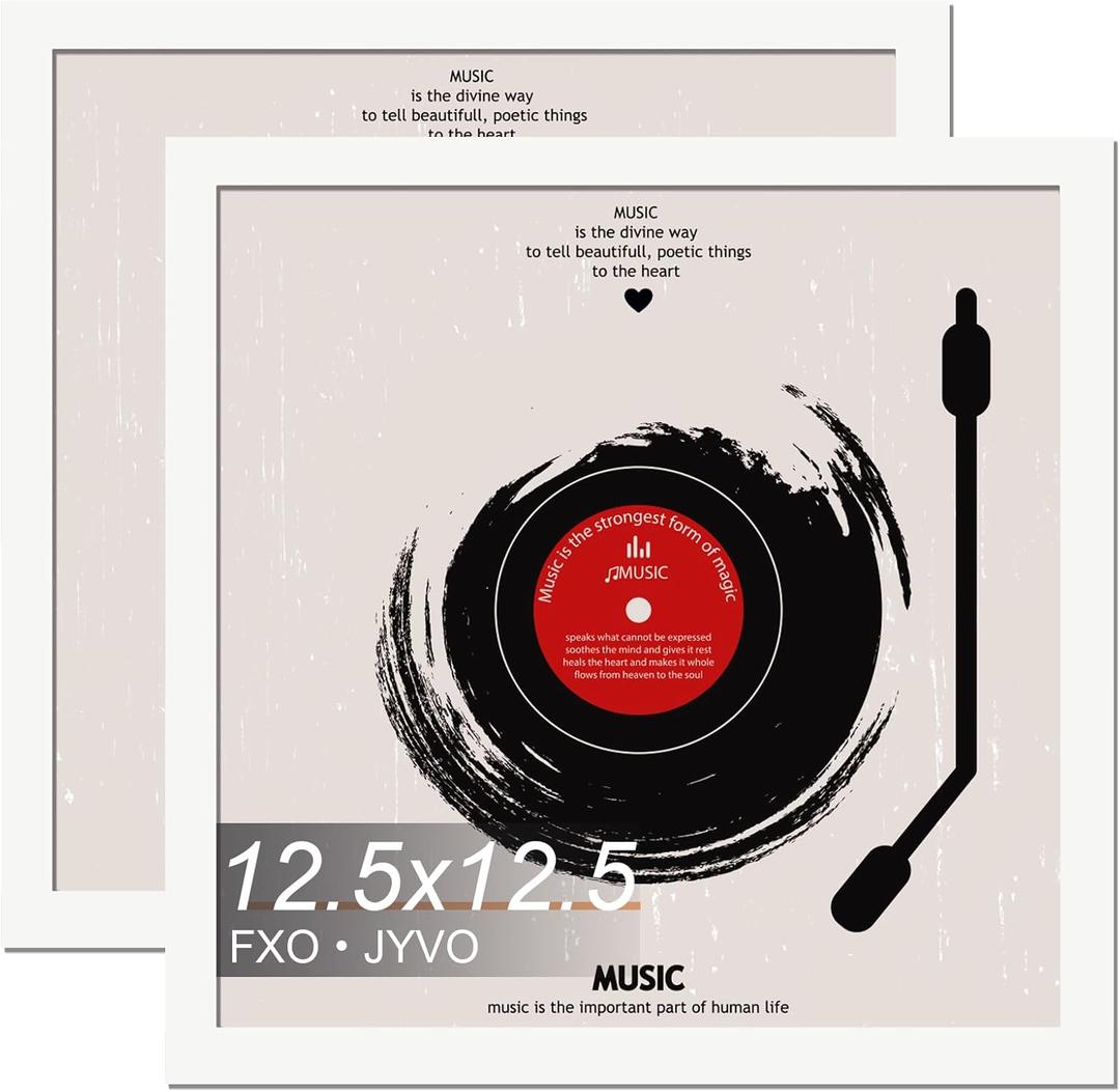 Fxojyvo Vinyl Record Frame for the Wall Display Album Cover, White 12.5 x 12.5 Frame for any 12 Inch LP Record with Cover - 2 Packs/White