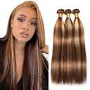 14 16 18 Inch Blonde Bundles Human Hair P27/33 Honey Blonde Straight 3 Bundle Unprocessed Brazilian virgin hair Weave Extensions Double Weft 50 Grams/Bundle Colored Highlight Brown Bundles