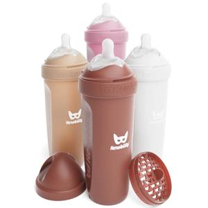 Herobility Double Anti-Colic Baby Bottles  12 fl oz/340ml  4-Pack  Multicolor  Sand, Woodchuck, Pink, White (12 fl oz/340 ml)